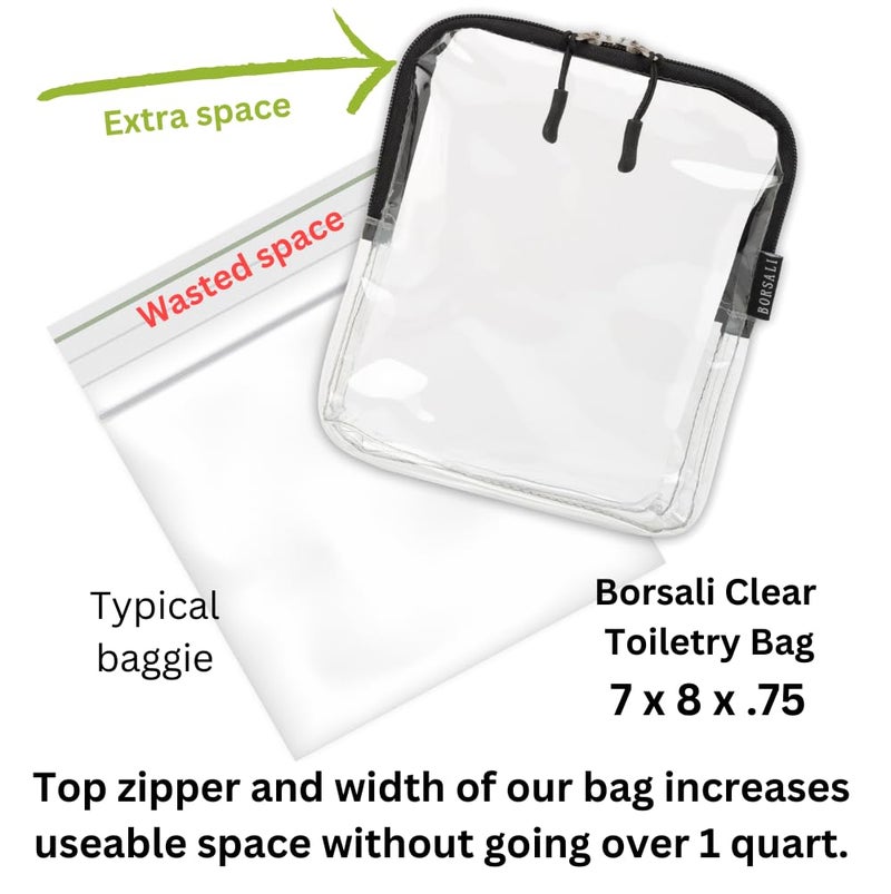 BORSALI TSA Quart Size Bag Approved for Carry On Travel - One (1) Quart Clear Toiletries  Cosmetic and 3-1-1 Liquids Toiletry Bag - Image 3